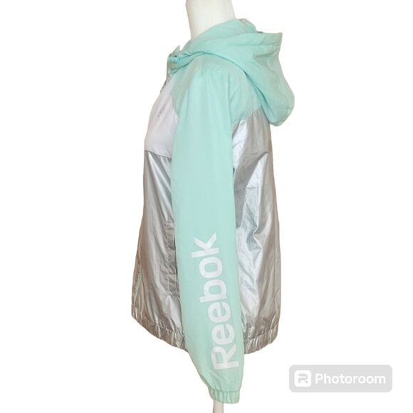 Reebok Mint Metallic Hooded Polar Fleece Lined Track Jacket Windbreaker NEW - Picture 4 of 15